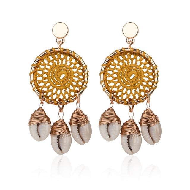 Boucles d'Oreilles Coquillage Attrape Rêve Et Cauris