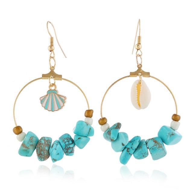 Boucles d'Oreilles Coquillage Bleues