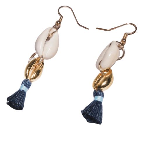 Boucles d'Oreilles Coquillage Pompon Et Cauri
