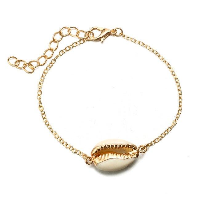 Bracelet Cheville Coquillage Blanc et Doré