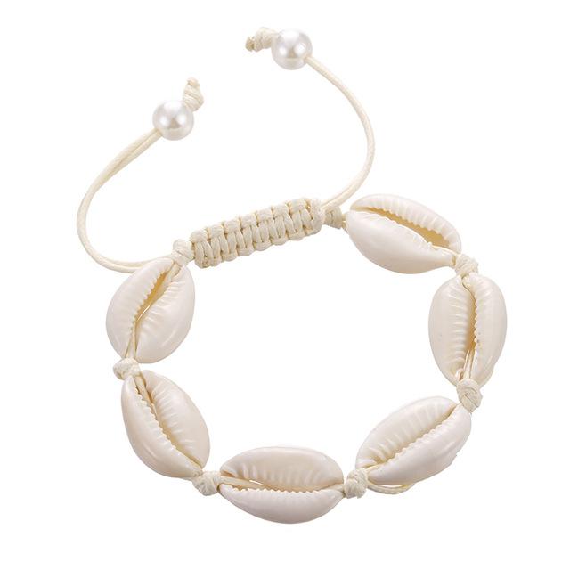 Bracelet Cheville Coquillage Cauri Blanc