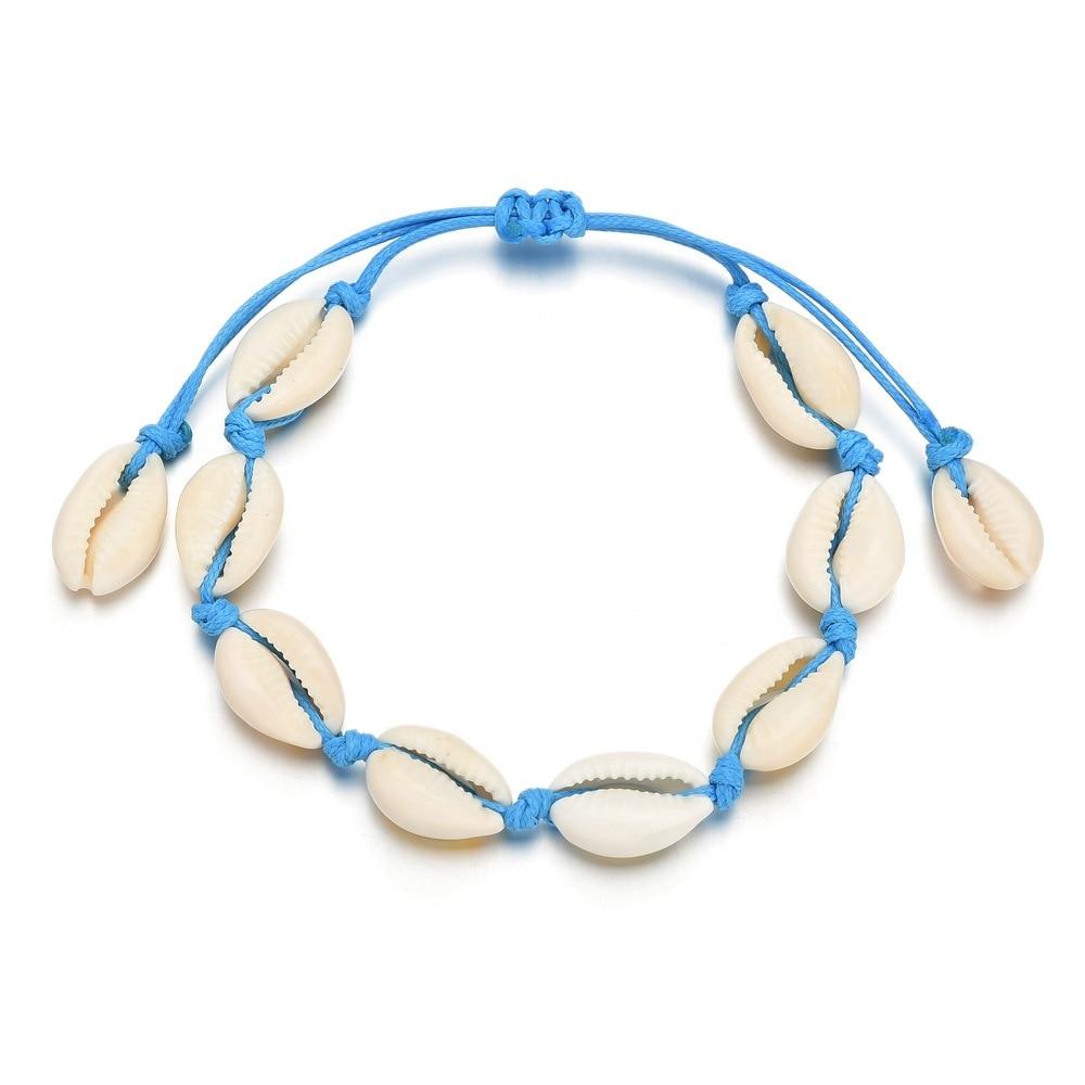 Bracelet Cheville Coquillage Cordon Azur