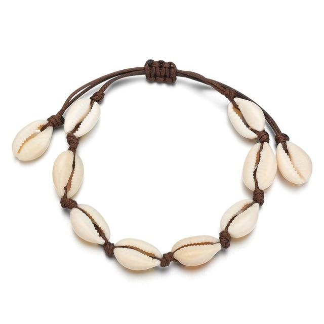 Bracelet Cheville Coquillage Marron